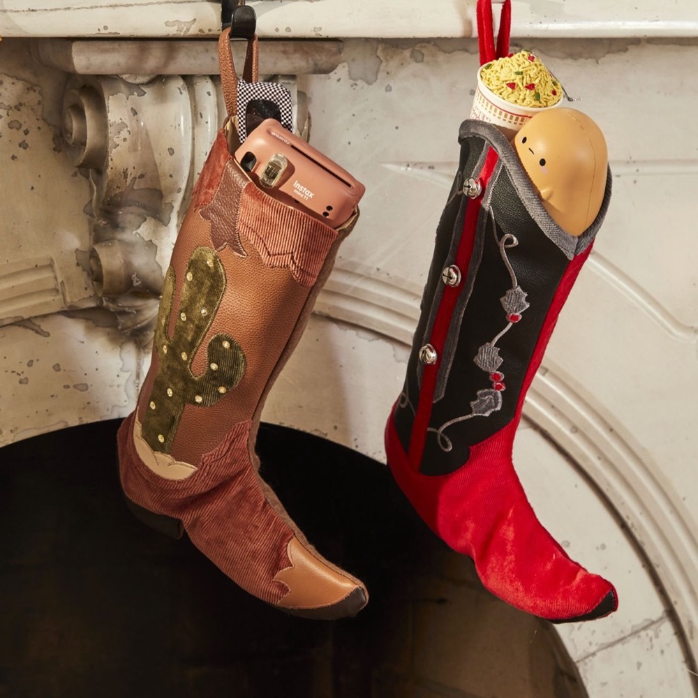 Urban Outfitters red Cowboy boot stocking.